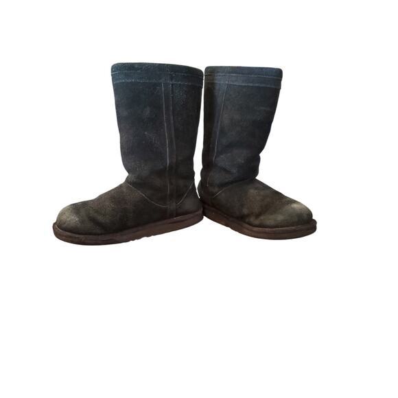 UGG Boots Sz 5 Larynn Tall Black Suede Fur Lined Ugg Rhinestone Charms - Picture 5 of 7